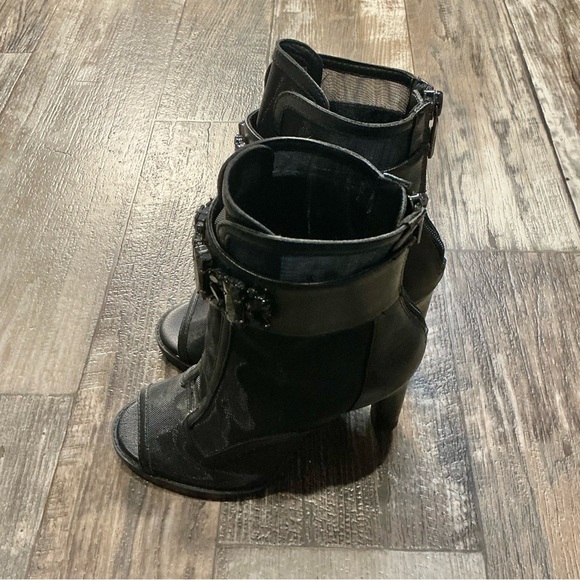 Karl Lagerfeld Black Peep-Toe Heeled Boots Size 5.5 - Picture 2 of 11